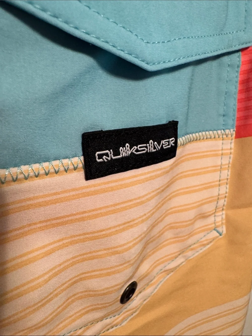 Quiksilver Men’s Coral, Aqua & Yellow Colorblock Boardshorts